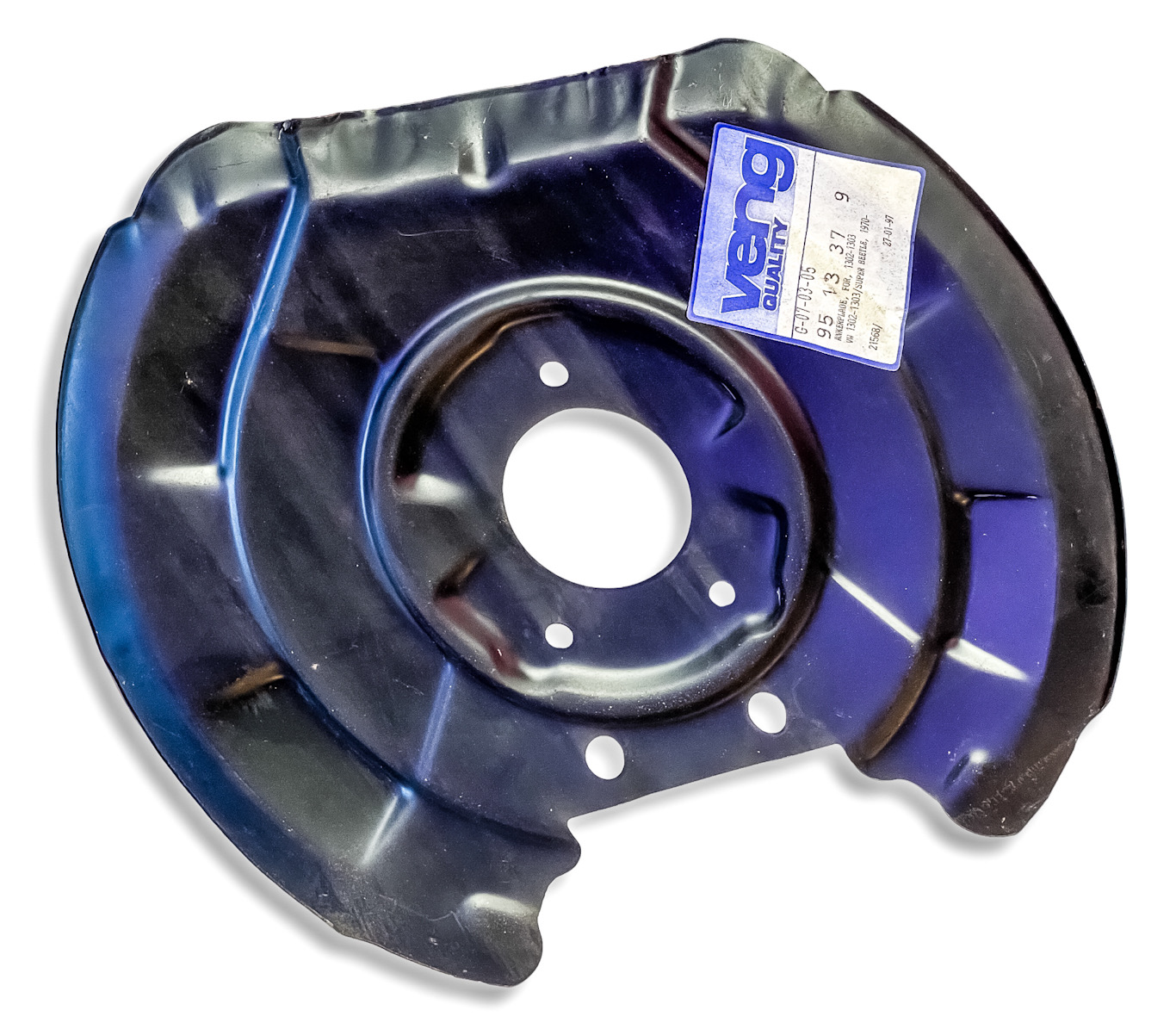 NEW ZINC COATED FRONT AXLE DISC BRAKE BACKING PLATE SPLASH GUARD RH or LH - 1970 & UP VOLKSWAGEN AIR COOLED TYPE 1 SUPER BEETLE 9153379 113407165 113407165A